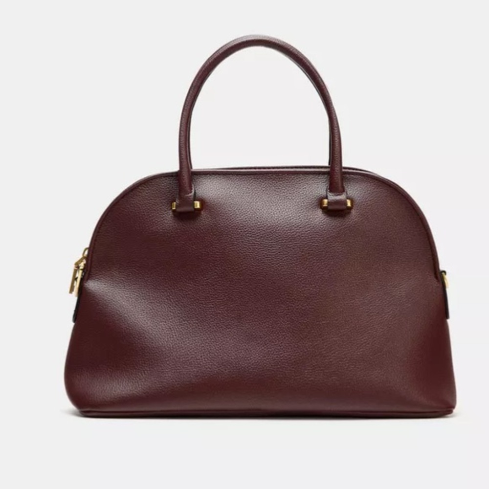 ZARA DOUBLE HANDLE CITY BAG BURGUNDY RED - Picture 4 of 7